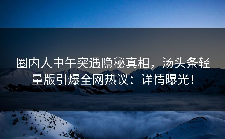 圈内人中午突遇隐秘真相，汤头条轻量版引爆全网热议：详情曝光！