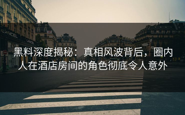 黑料深度揭秘：真相风波背后，圈内人在酒店房间的角色彻底令人意外